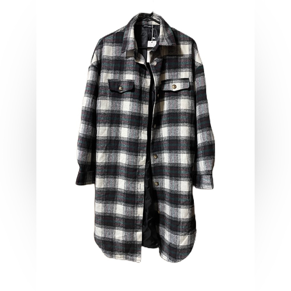 Simplee Women’s Size M Flanne Plaid Button Jacket Long Sleeve Pockets NWT